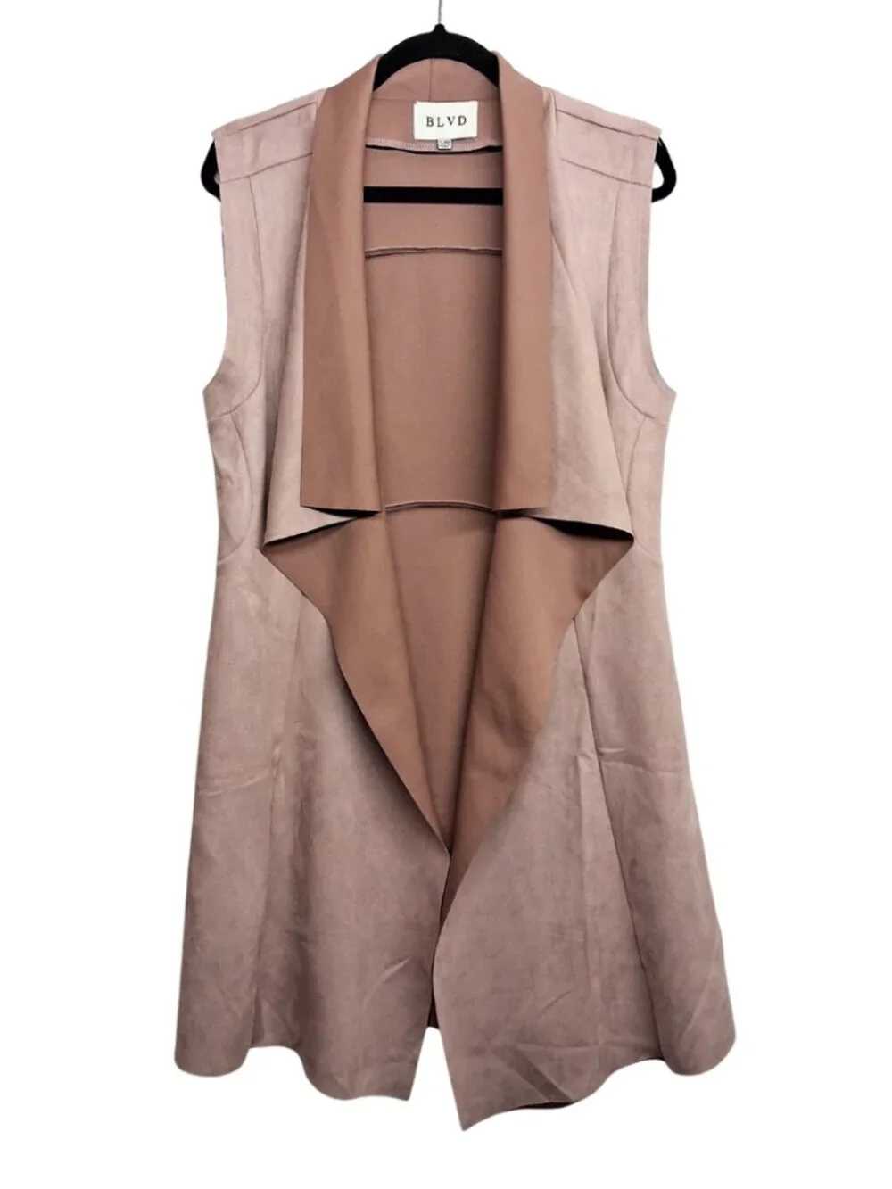 BLVD Faux Suede Shawl Dusty Pink Sleeveless Drape Vest Long Line Cardigan S/M